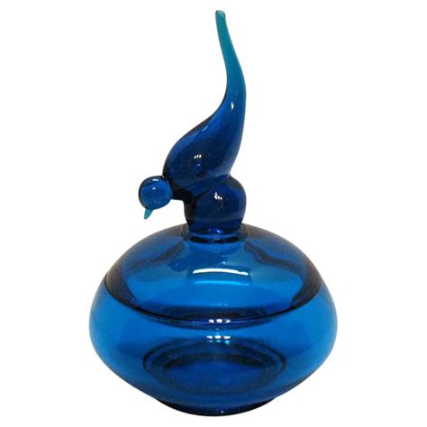 Vintage Cobalt Blue Art Glass Candy Dish With Bird Lid 1960 70s Appletree Junction Antiques