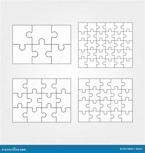 Jigsaw Puzzle Four Vector Flat Blank Templates Set Stock Vector