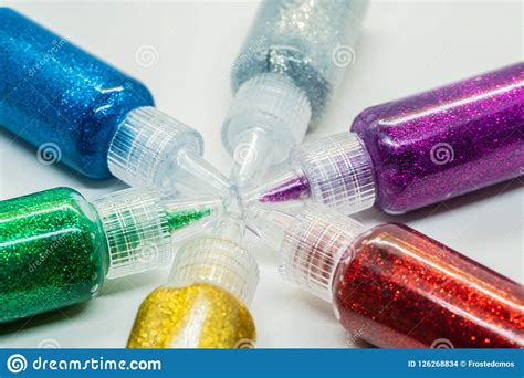 Colorful Bottles Filled With Glitter Glue Stock Photo Image Of Group