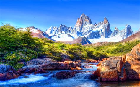 Mountain Scenery With Snow Covered River Rocks Beautiful