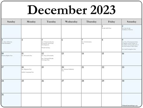 Collection Of December 2019 Calendars With Holidays