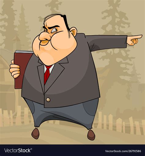 Cartoon Fat Man In A Suit And A Book Angrily Vector Image