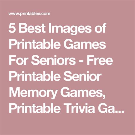 Try to answer this trivia about barbie interesting facts like, barbie's price, dreamhouse, ken, barbie's first car, barbie's sisters, barbie's. 5 Best Images of Printable Games For Seniors - Free ...