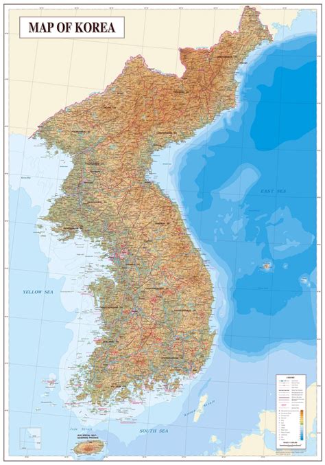 Large Physical Map Of Korean Peninsula With All Cities South Korea