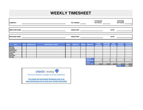 Weekly Timesheet Template Clock In Easy Fill Out Sign Online And