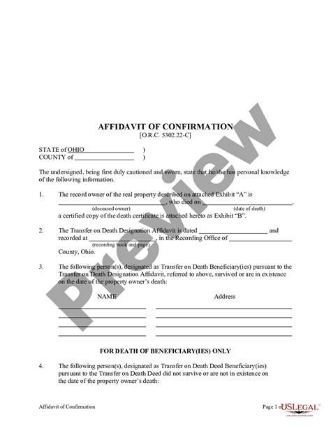 Affidavit Of Confirmation Ohio With Death Us Legal Forms