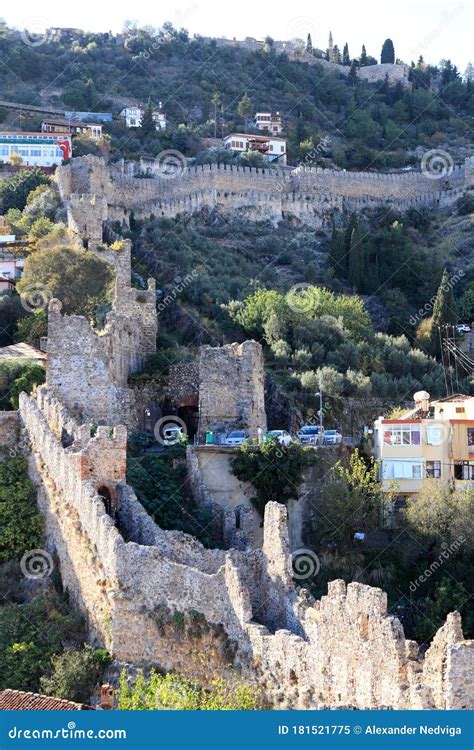 Ancient Bedesten Alanya Fortress Wall Towers Structure Stock Image