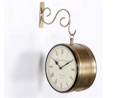 Buy Gold 8 Inch Double Sided Railway Station Wall Clock Online In India