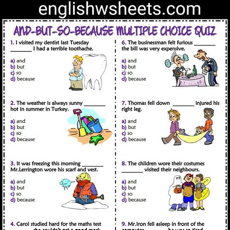 Maybe you would like to learn more about one of these? AND BUT SO BECAUSE Esl Printable Multiple Choice Quiz For ...