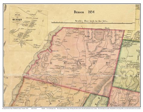 Benson Vermont 1854 Old Town Map Custom Print Rutland