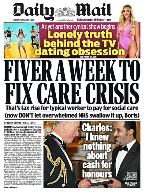 daily mail front page 7th of september 2021 tomorrow s papers today