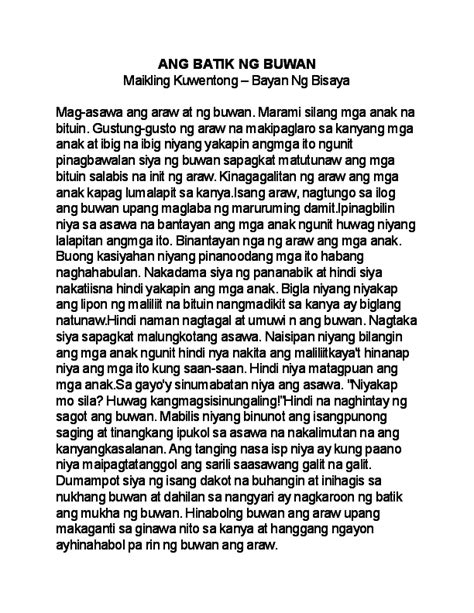 Mga Halimbawa Ng Maikling Kwentong Bayan Sa Pilipinas