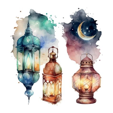 Ramadan Kareem Islamic Lantern Watercolor Illustration Vector 21893399