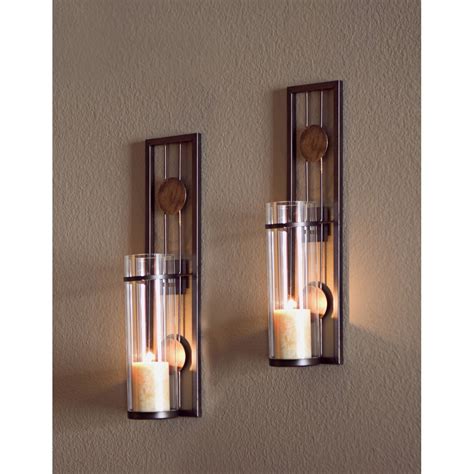 Candle Wall Sconce Set Of 2 Metal Iron Glass Home Decor Room Iron