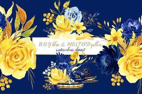 Navy Blue And Mustard Yellow Flowers Creative Daddy