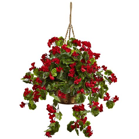 Fill your hanging flower baskets with the right plants and watch butterflies and hummingbirds flock to your garden or patio. 28 inch Red Outdoor Geranium in Hanging Basket: Limited UV ...