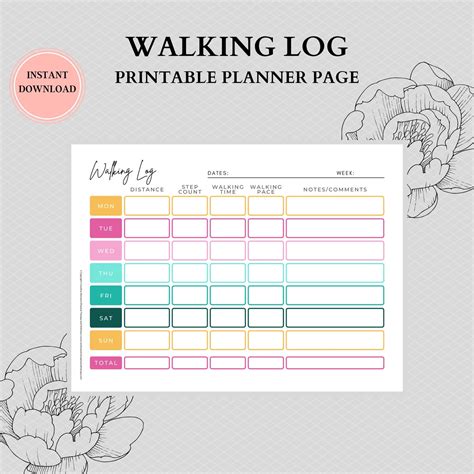 Outdoor Enthusiast Printable Walking Log Workout Instant Download Etsy