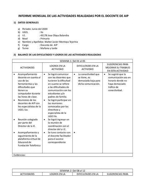 Calaméo Informe Mensual De Las Actividades Realizadas Por El Docente