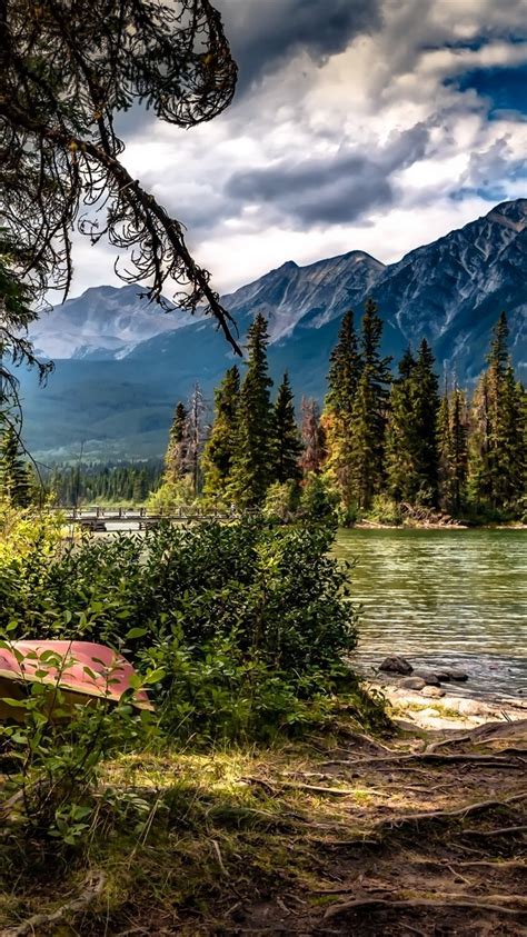 Parque Nacional Jasper Canadá Árvores Lago Montanhas 750x1334