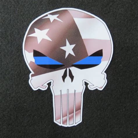 American Flag Punisher Skull Wthin Blue Line 5 Tall Decal Ebay