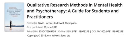 Pdf Qualitative Research Methods In Mental Health And Psychotherapy