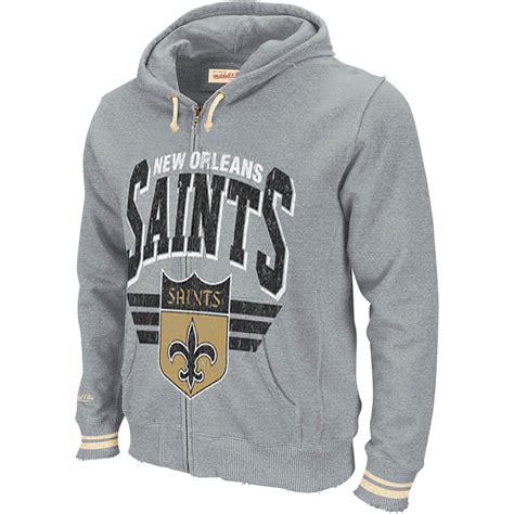 New Orleans Saints Mitchell And Ness Vintage Distressed Full Zip Mens