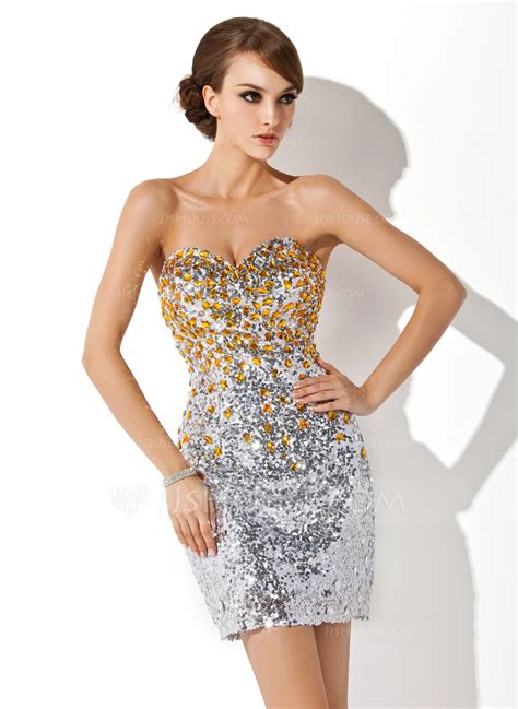 Sheath Column Sweetheart Short Mini Sequined Cocktail Dress With