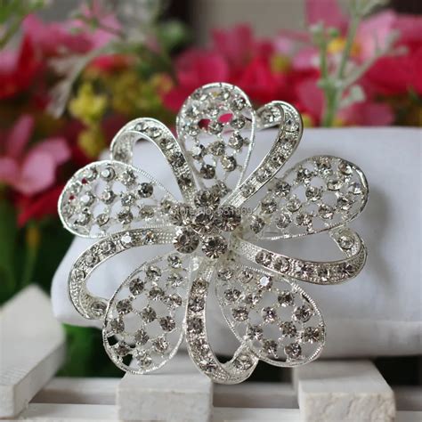 Flower Silver Plated Brooch Rhinestone Brooches Vintage Brooch For