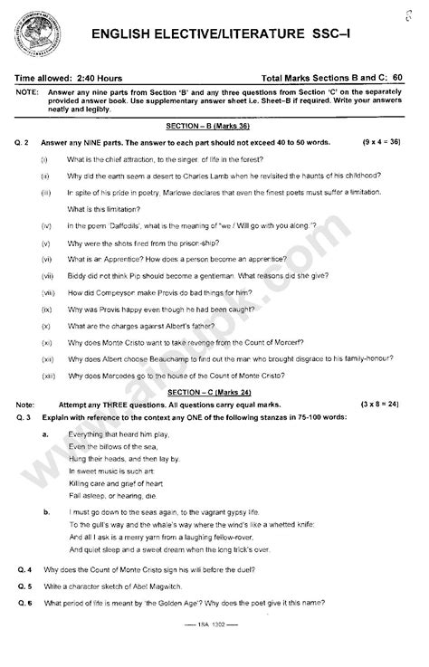 English Past Guess Papers Of 9th Class Ssc Part I Federal Board 2015