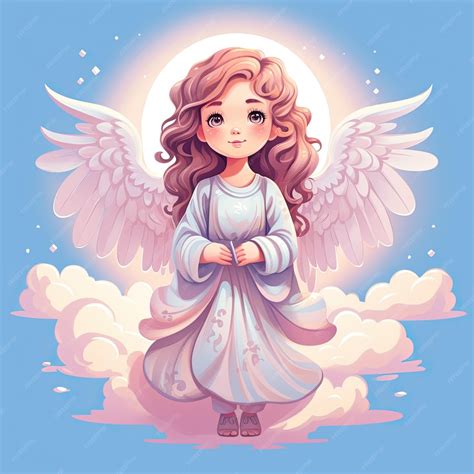 Premium Ai Image Sweet Little Girl Angel On A Cloud Angel With Halo