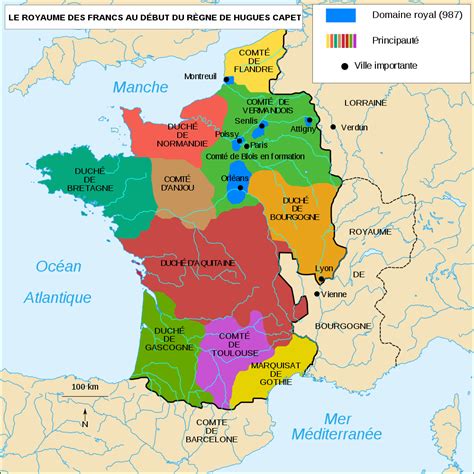Carte Du Royaume Des Capetiens En 987 French History France Map