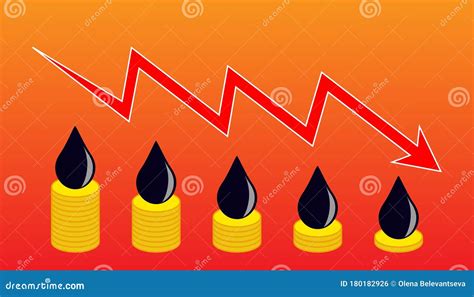 Crude Oil With Falling Graph And Symbol Red Arrow Isolated On White