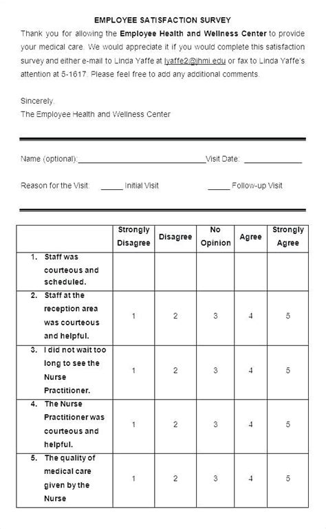 patient satisfaction survey sles sle templates employee
