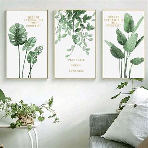 2020 Framed Wall Art Green Plants Nordic Modern Wall Art Pictures For