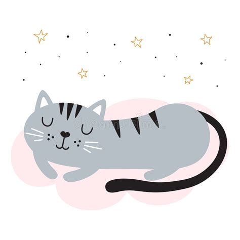 Cute Cat Sleeps And Dreams Vector Illustration Stock Vector