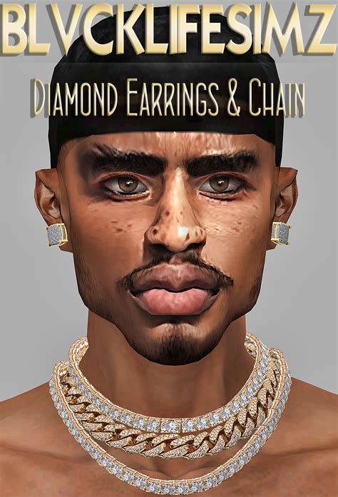 Brandysims — Blvck Life Simz Bls Diamond Earrings And Chain Sims 4 Piercings Sims 4
