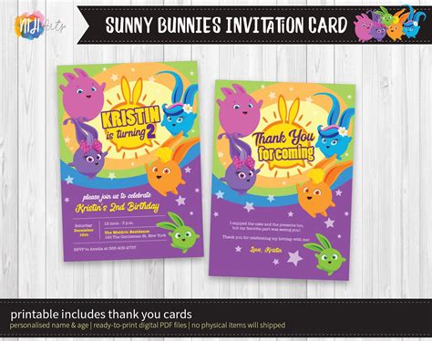 Digital Printable Sunny Bunnies Inspired Birthday Invitation Etsy