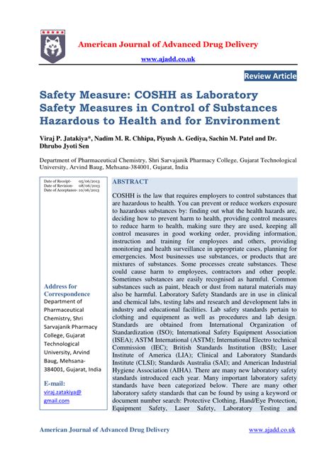 Maybe you would like to learn more about one of these? (PDF) Safety Measure: COSHH as Laboratory Safety Measures ...