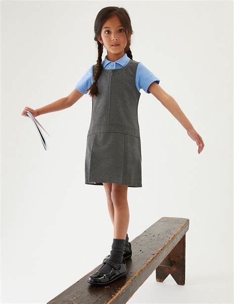Girls Jersey School Pinafore Dress Soft And Stretchy Uniform Grey Ages 2