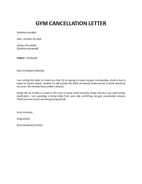 Gym Cancellation Letter