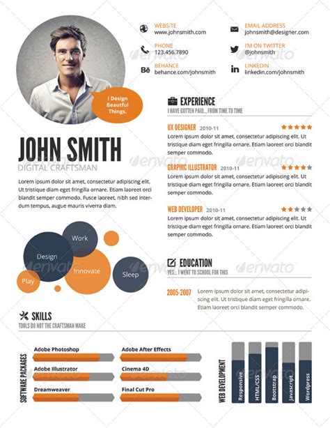 Infographic Style Resume Template By Graphicmonkee Graphicriver