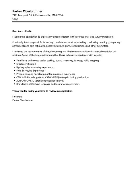 Professional Land Surveyor Cover Letter Velvet Jobs