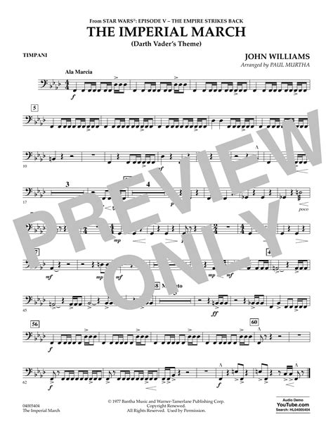 The Imperial March Darth Vaders Theme Timpani Sheet Music Paul