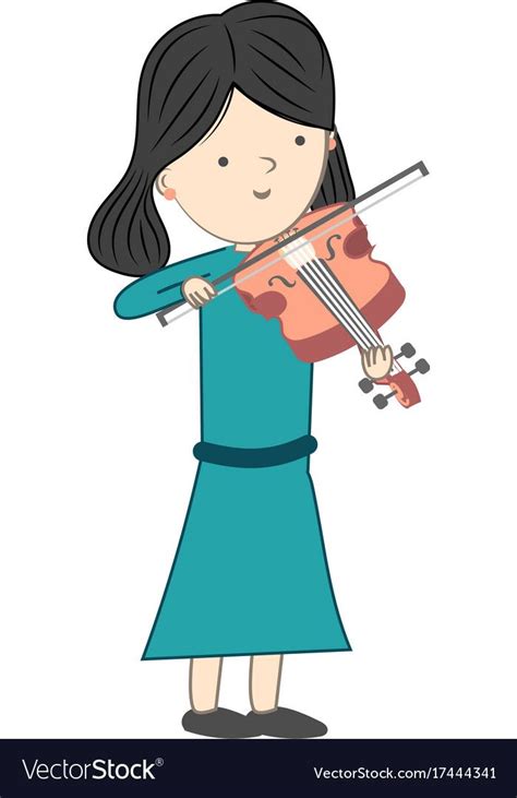 Girl Playing Violin Isolated On White Background Vector Illustration