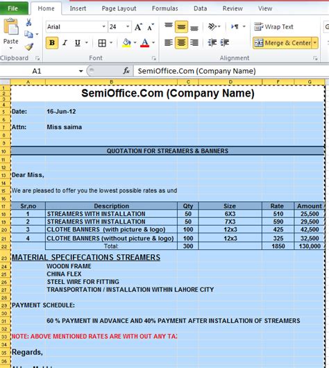 Then let's apply accounting format to the columns c through h. Sample Quotation Format in Excel Free Download
