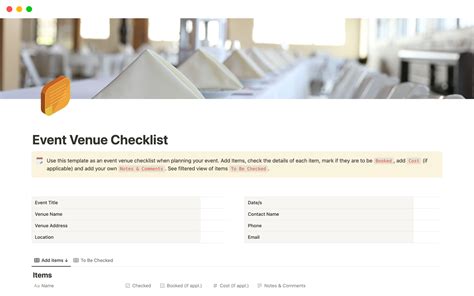 Event Venue Checklist Notion Template