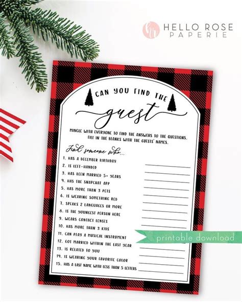 Christmas Find The Guest Game Printable Christmas Party Game Etsy