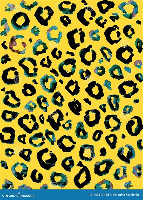 Watercolor Leopard Print Pattern On Yellow Backdrop Stock Illustration