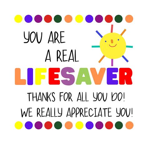 Printable You Are A Lifesaver Appreciation T Tags For Etsy