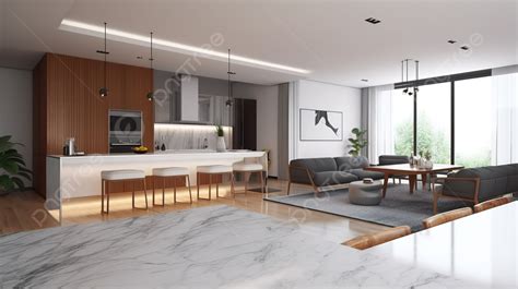 Contemporary Living And Kitchen Interior Stunning 3d Render Background